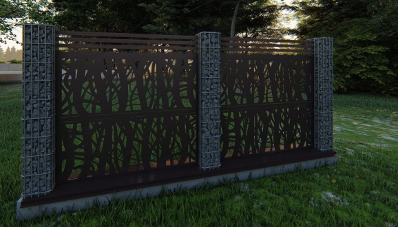 Комбинированный забор: габионы и панели с лазерной сеткой